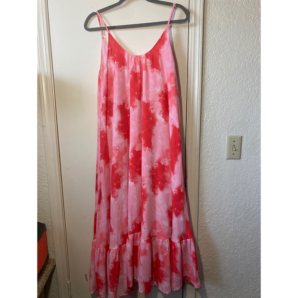 Buddy Love Katey Sunset Pink Red Tie Dye Maxi Dress‎ Womens Medium Sleeveless